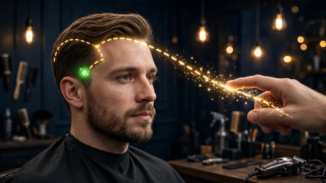 Line-Up — trace the dashed gold guide along a client's hairline in one smooth stroke